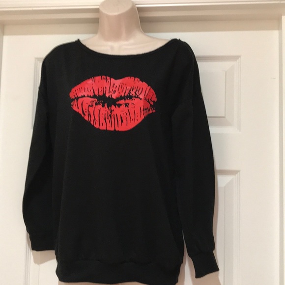 Like New French Terry Lips Sweatshirt Size L - Picture 1 of 4